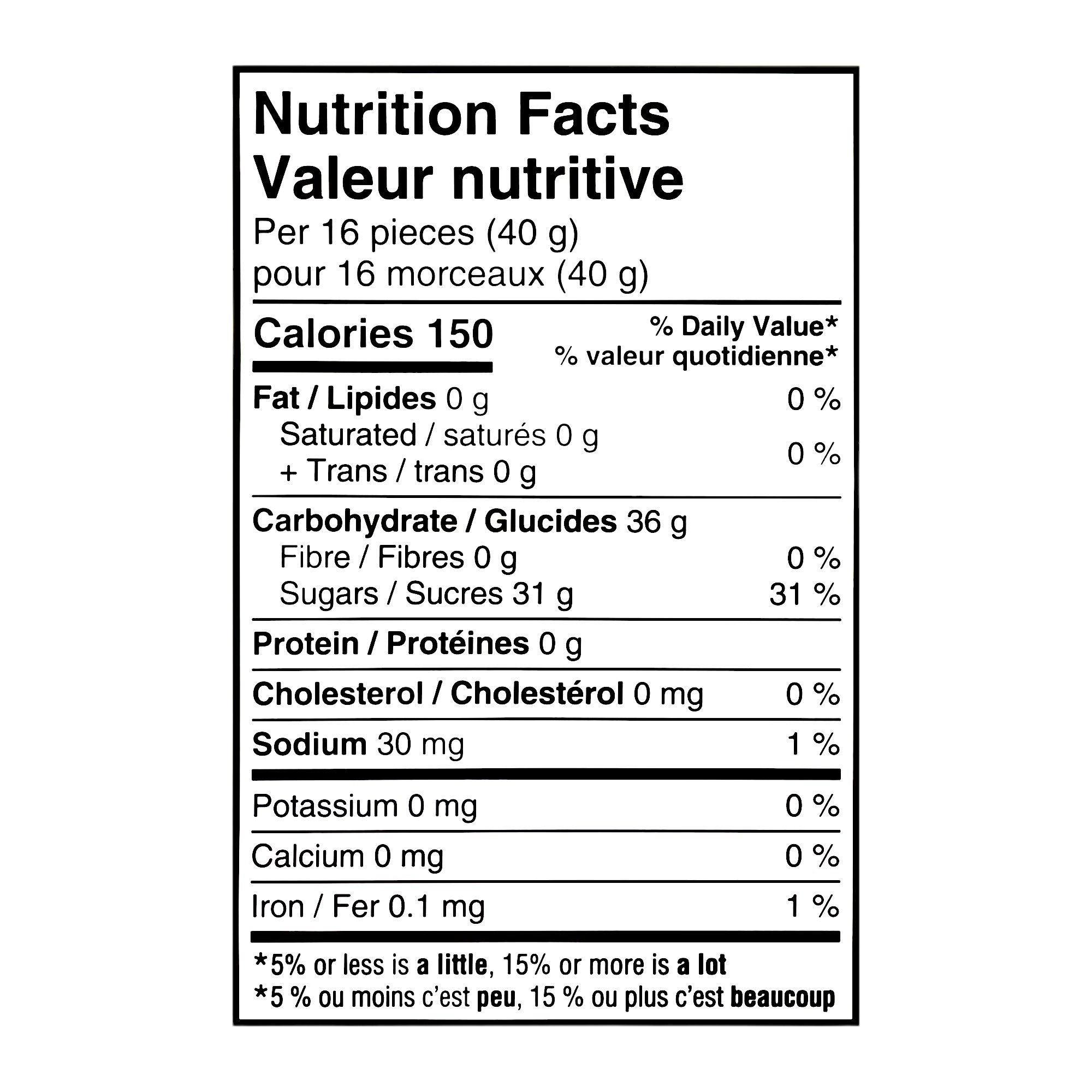 Maynards Sour Patch Kids Candy, Lemonade, 150g/5.3 oz., nutrition facts label.