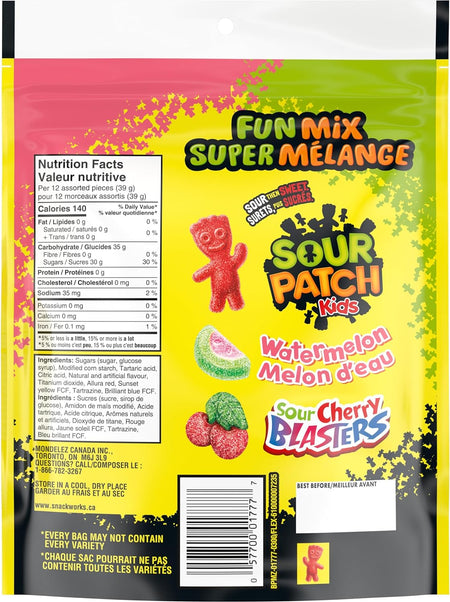 Maynards Sour Patch Kids Fun Mix Candy, 315g/11 oz. Bag Back Side