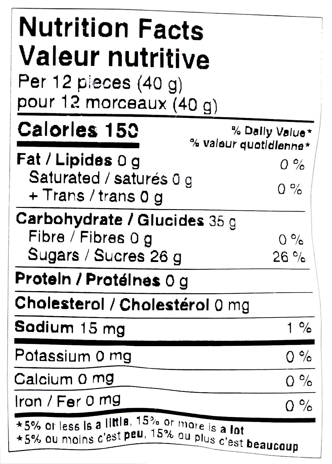 McCormicks Sour Cherry Balls, Bulk Candy, 1kg, nutrition facts label.
