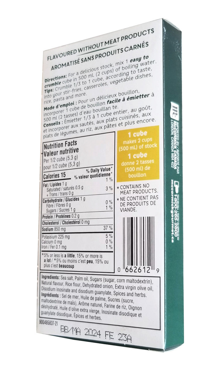 McCormick Gourmet All-Vegetable Bouillon Cubes, 10 Cubes, Chicken Style Flavor, 105g/3.7 oz., Box {Imported from Canada}