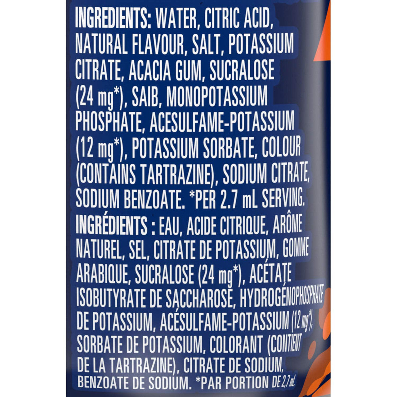 MiO Sport Orange Electrolyte Liquid Water Enhancer – 48mL (1.6 fl. oz) Ingredients