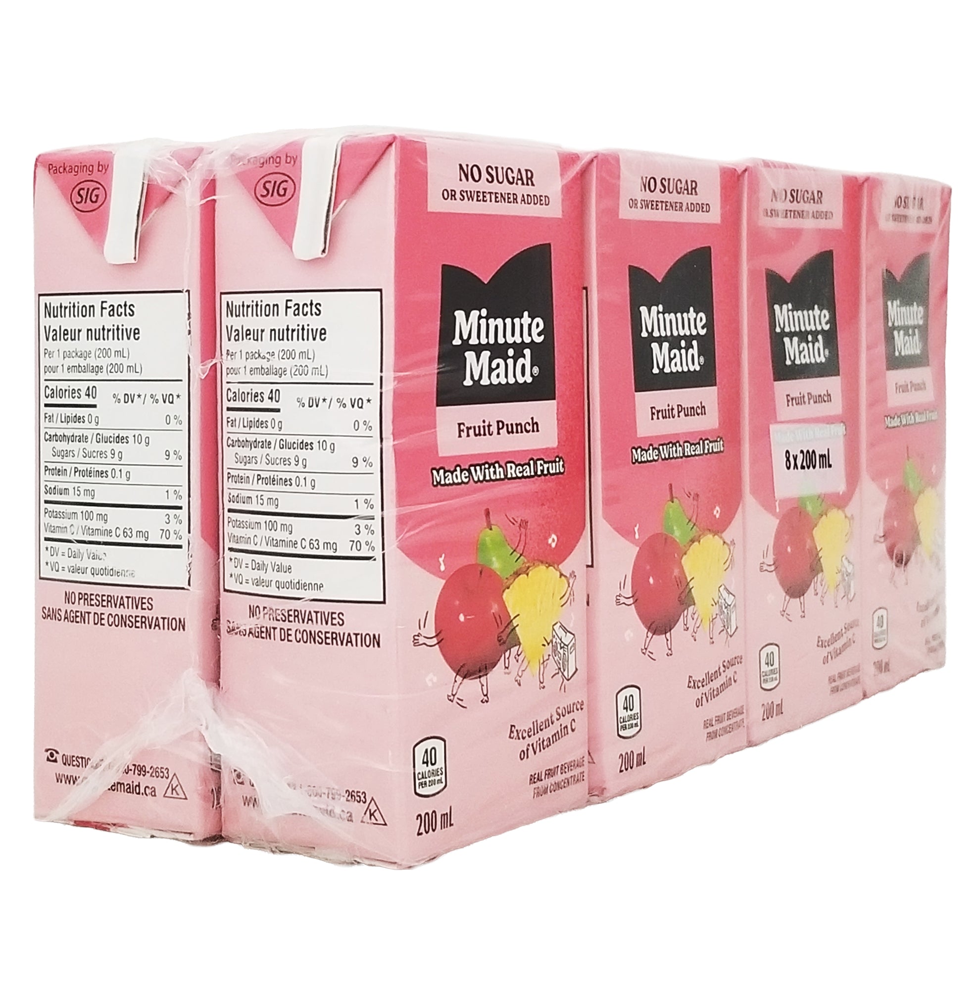 Minute Maid Fruit Punch No Sugar Added juice boxes 8-pack 200 mL angled view