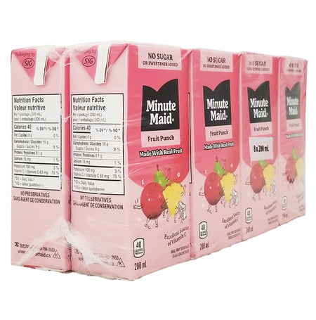 Minute Maid Fruit Punch No Sugar Added juice boxes 8-pack 200 mL angled view
