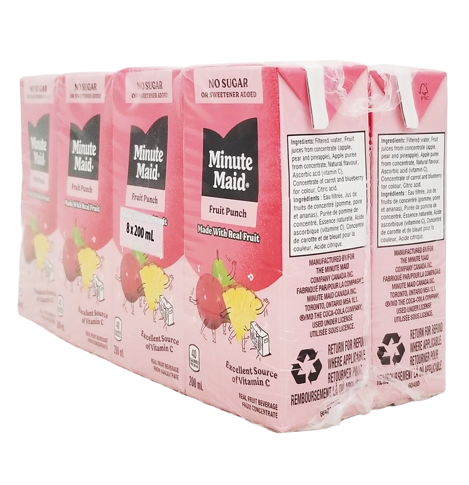 Minute Maid Fruit Punch No Sugar Added juice boxes 8-pack 200 mL second angle view