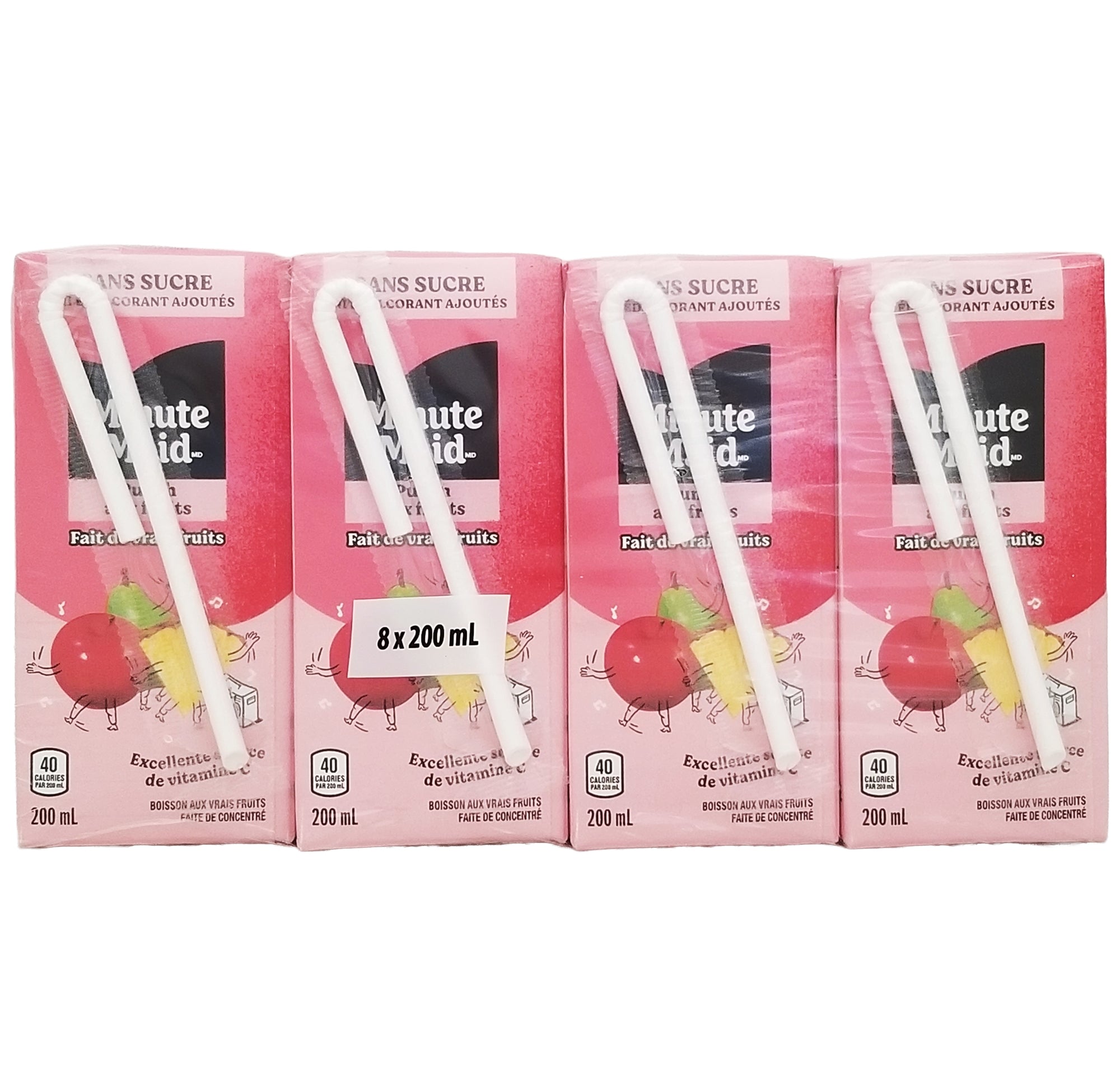 Minute Maid Fruit Punch No Sugar Added juice boxes 8-pack 200 mL back of carton