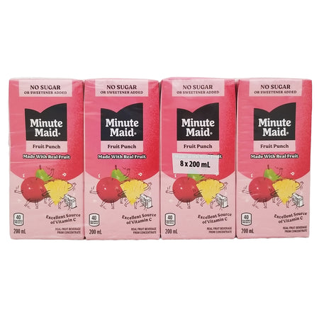 Minute Maid Fruit Punch No Sugar Added juice boxes 8-pack 200 mL front view