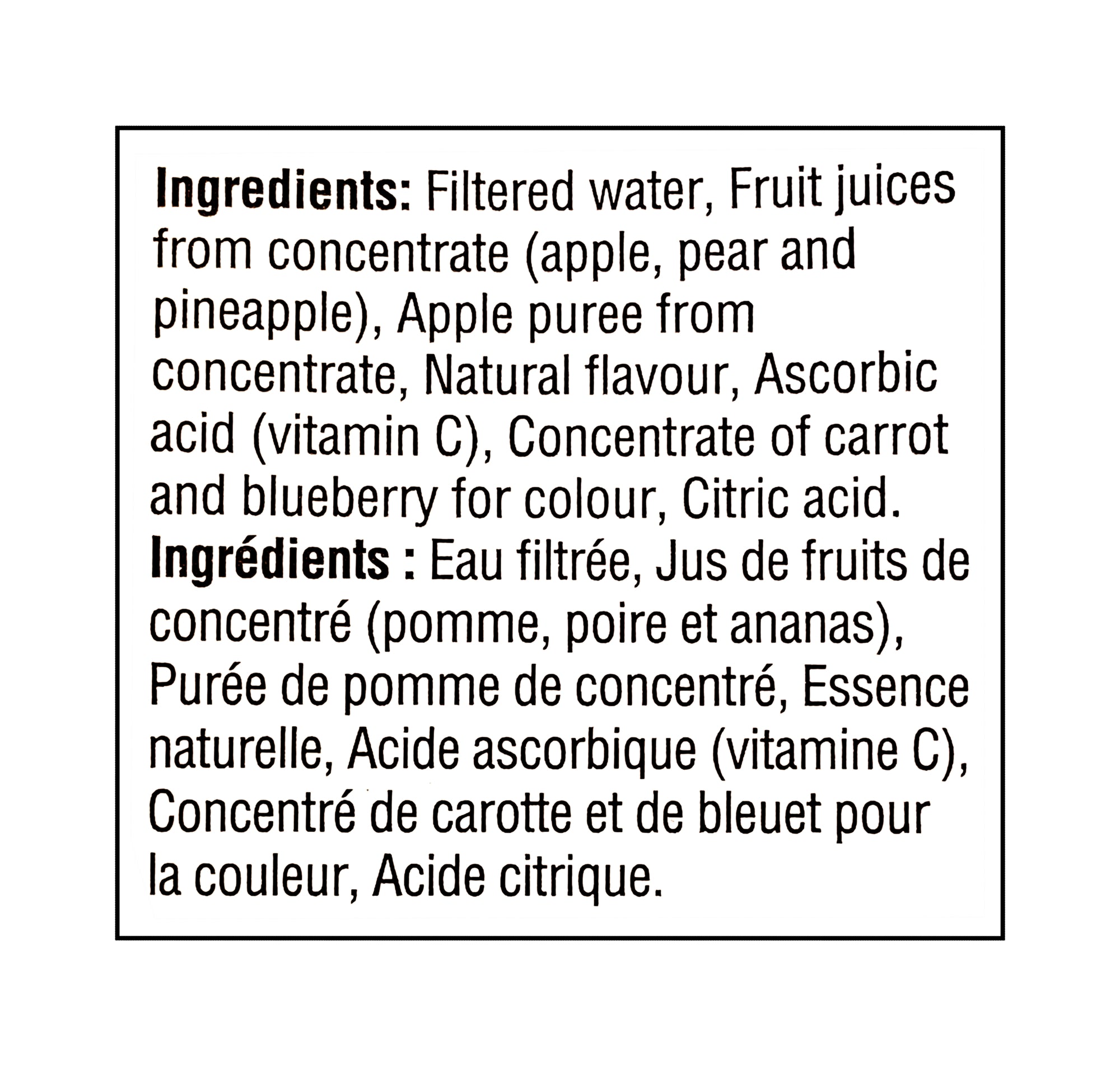 Minute Maid Fruit Punch No Sugar Added 200 mL juice box ingredients list