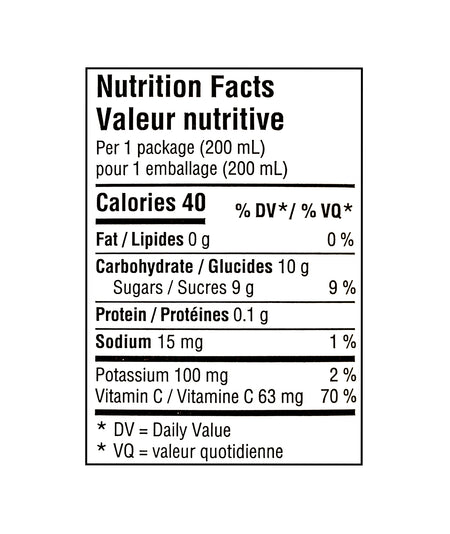 Minute Maid Fruit Punch No Sugar Added 200 mL juice box nutrition facts panel
