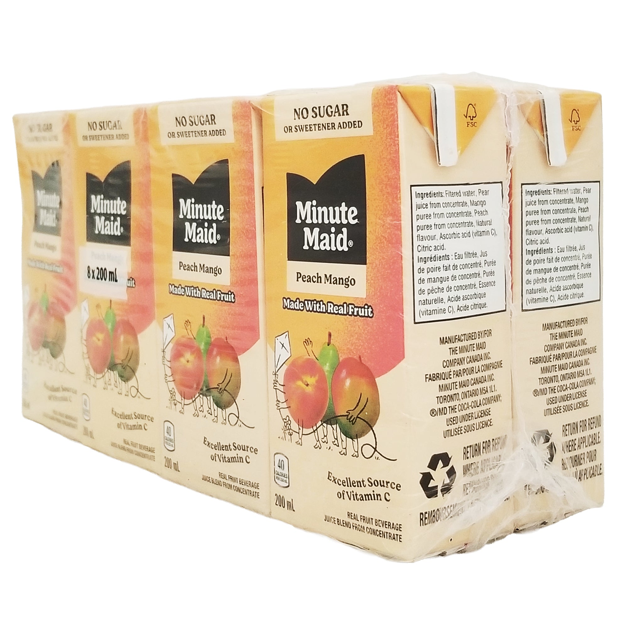 Minute Maid Peach Mango Juice Box angle view individually portioned fruit juice carton