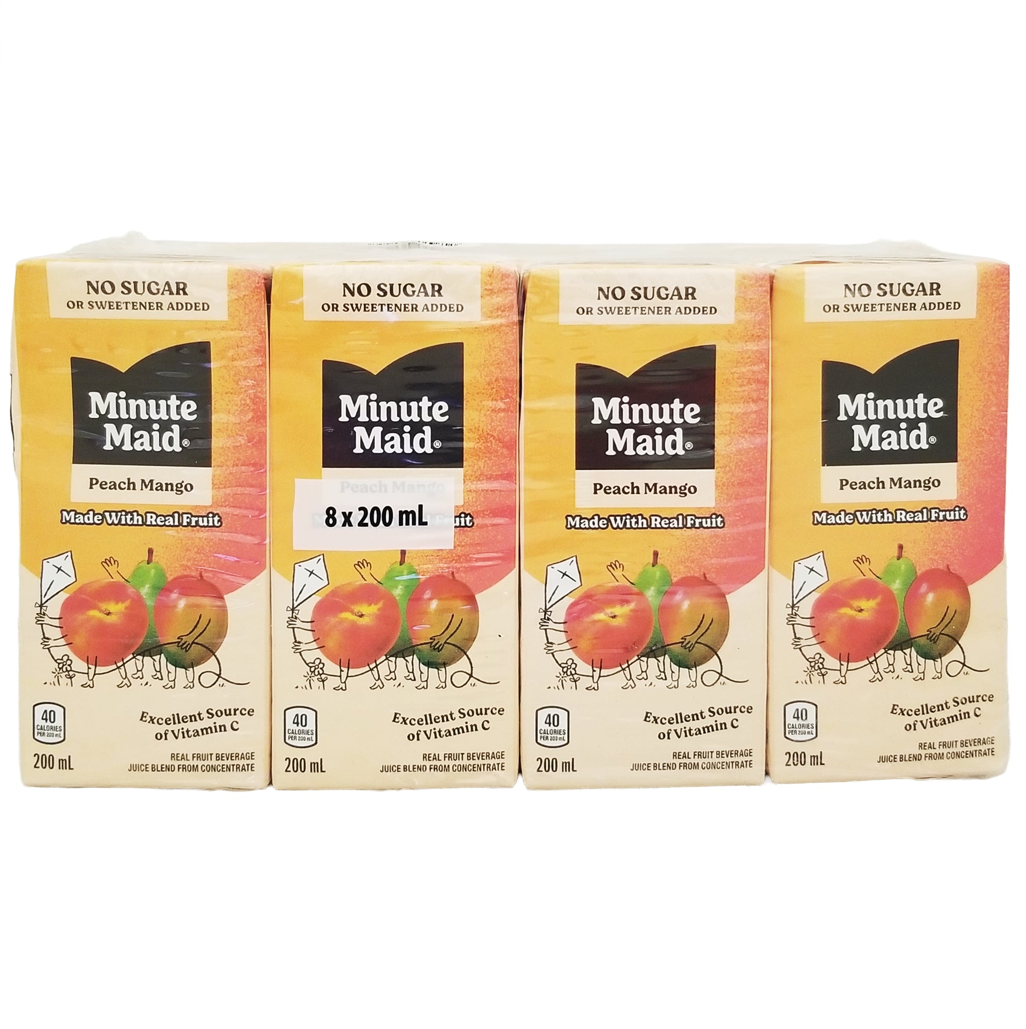 Minute Maid Peach Mango Juice Boxes 8-pack no sugar added 200 mL front view