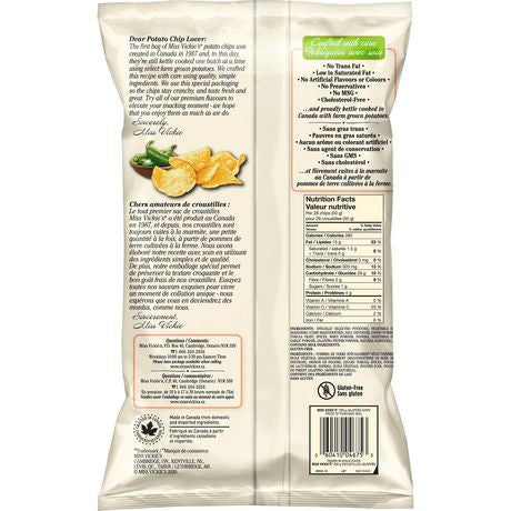 Miss Vickie's Kettle Cooked Jalapeno Potato Chips 200g/7.1 oz. Bag Back Side