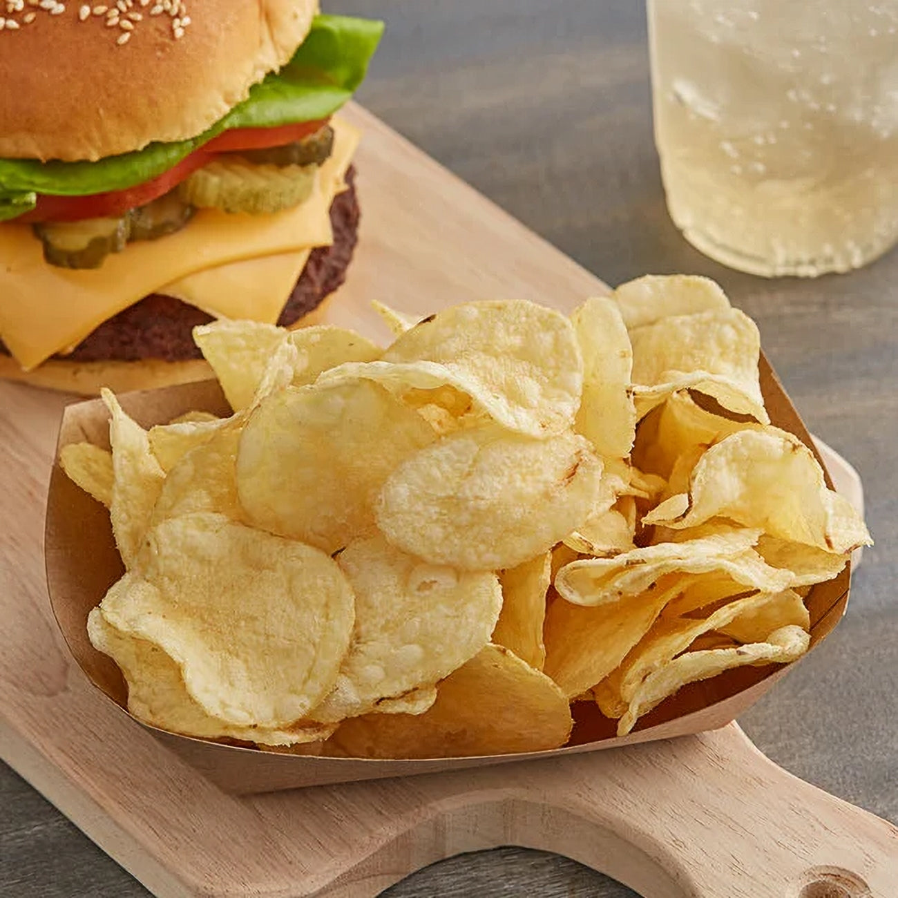 Miss Vickie's Kettle Cooked Unsalted Potato Chips, 200g, picture of chips in a bowl.