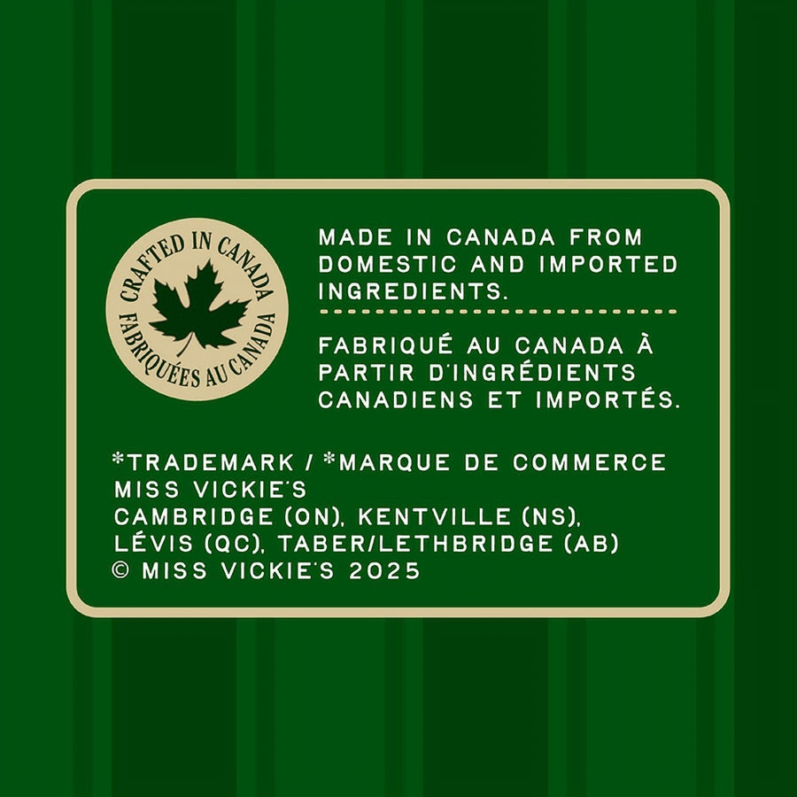 Product label with 'Crafted in Canada' logo and text on a green background