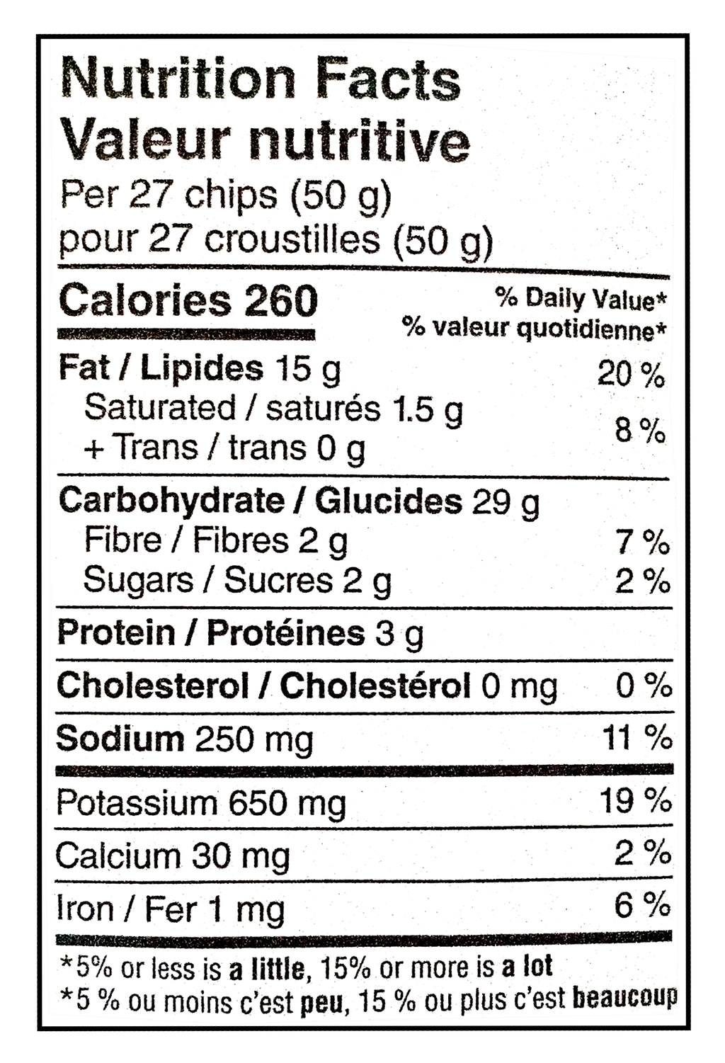 Nutrition facts label for Miss Vickie's RISTORANTI Kettle Cooked Cacio E Pepe Potato Chips - 572g/20.1 oz with detailed calorie and ingredient information.