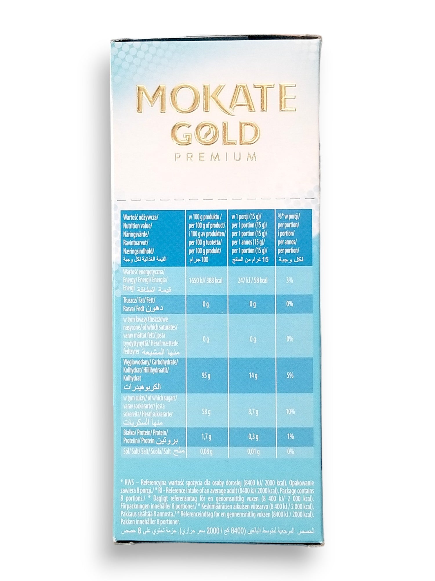 Mokate Gold Premium Iced Coffee, Caramel, 8 x 15g Single Serve Sachets, 120g/4.2 oz. Box