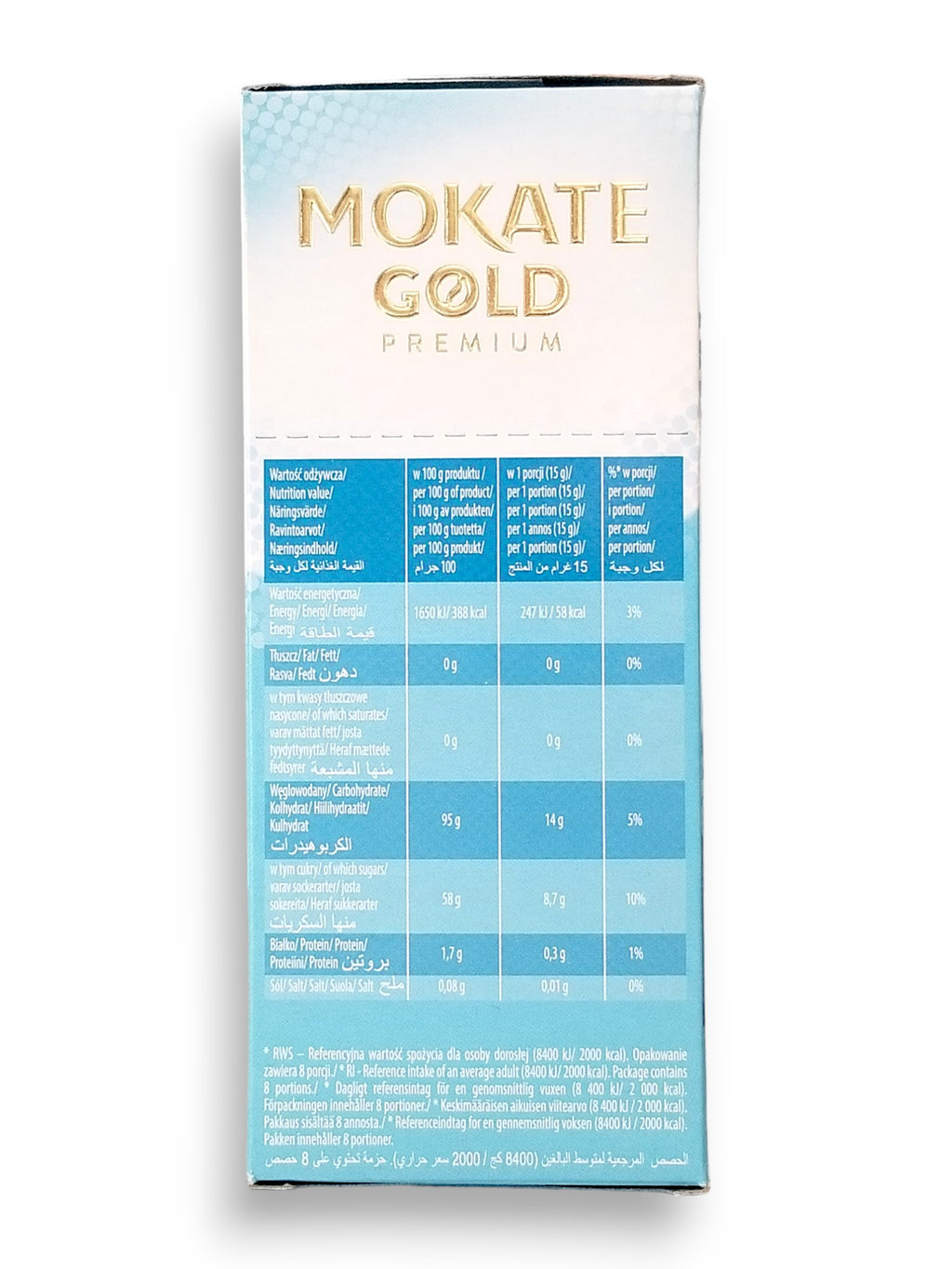 Mokate Gold Premium Iced Coffee, Caramel, 8 x 15g Single Serve Sachets, 120g/4.2 oz. Box