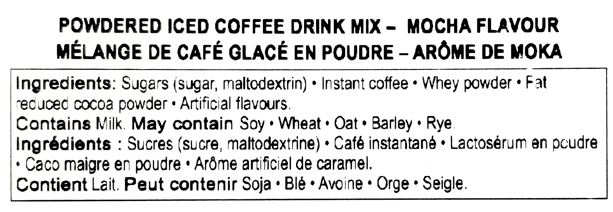Mokate Gold Premium Iced Coffee, Mocha, 8 x 15g Single Serve Sachets, 120g/4.2 oz., ingredients label.