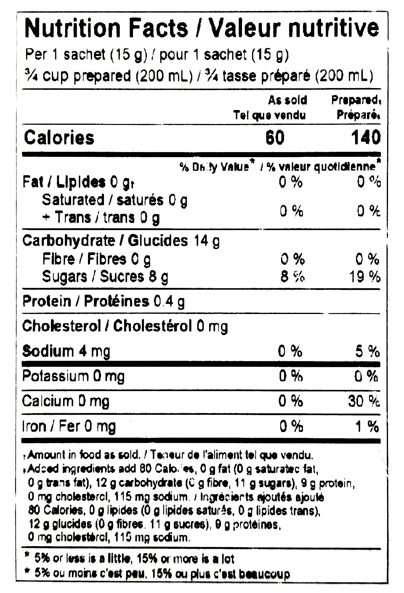 Mokate Gold Premium Iced Coffee, Mocha, 8 x 15g Single Serve Sachets, 120g/4.2 oz., nutrition facts label.