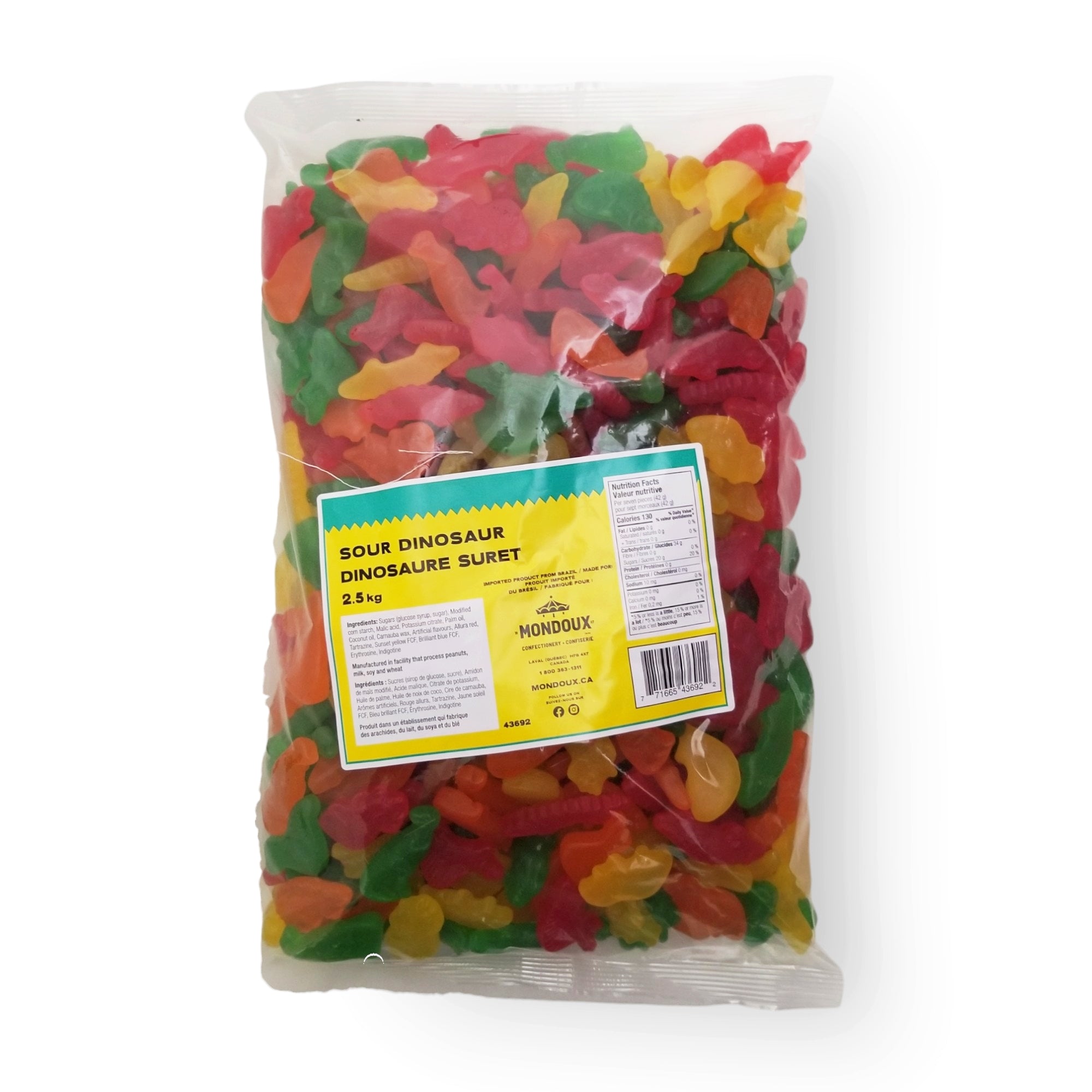 Mondoux Sour Dinosaur Gummies, 2.5kg/5.5 lbs. Bulk Bag