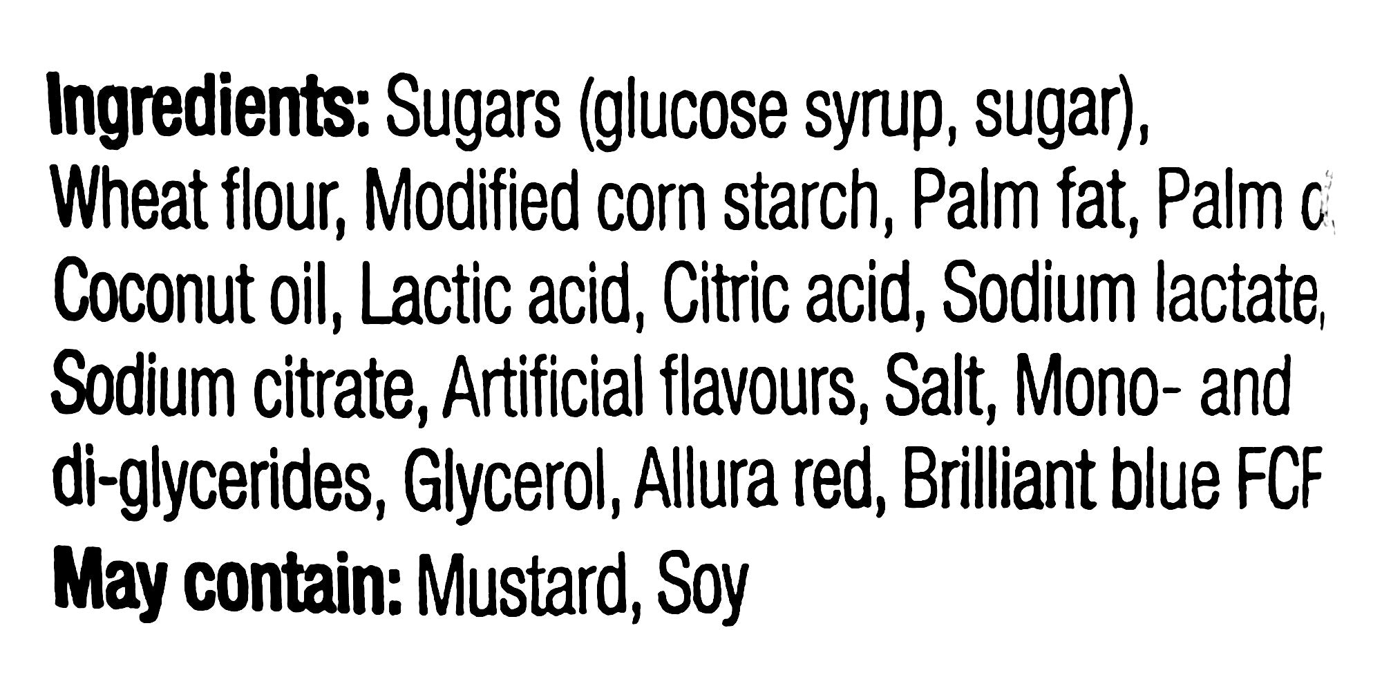 Mondoux Sweet Sixteen Ribbon Gummy, Grape Flavored, 125g/4.3 oz., ingredients label.