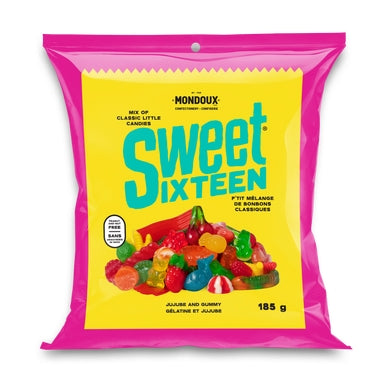Mondoux Sweet Sixteen Jujube and Gummy Mix, 185g/6.5 oz. Bag Front Side