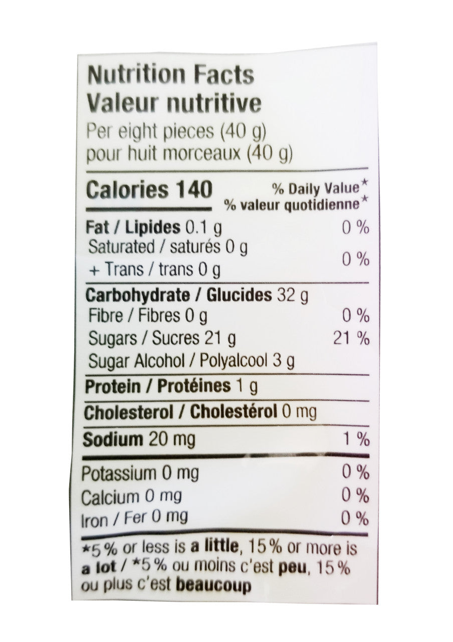 Mondoux Sweet Sixteen Jujube and Gummy Mix, 185g/6.5 oz. Bag Nutrition Facts