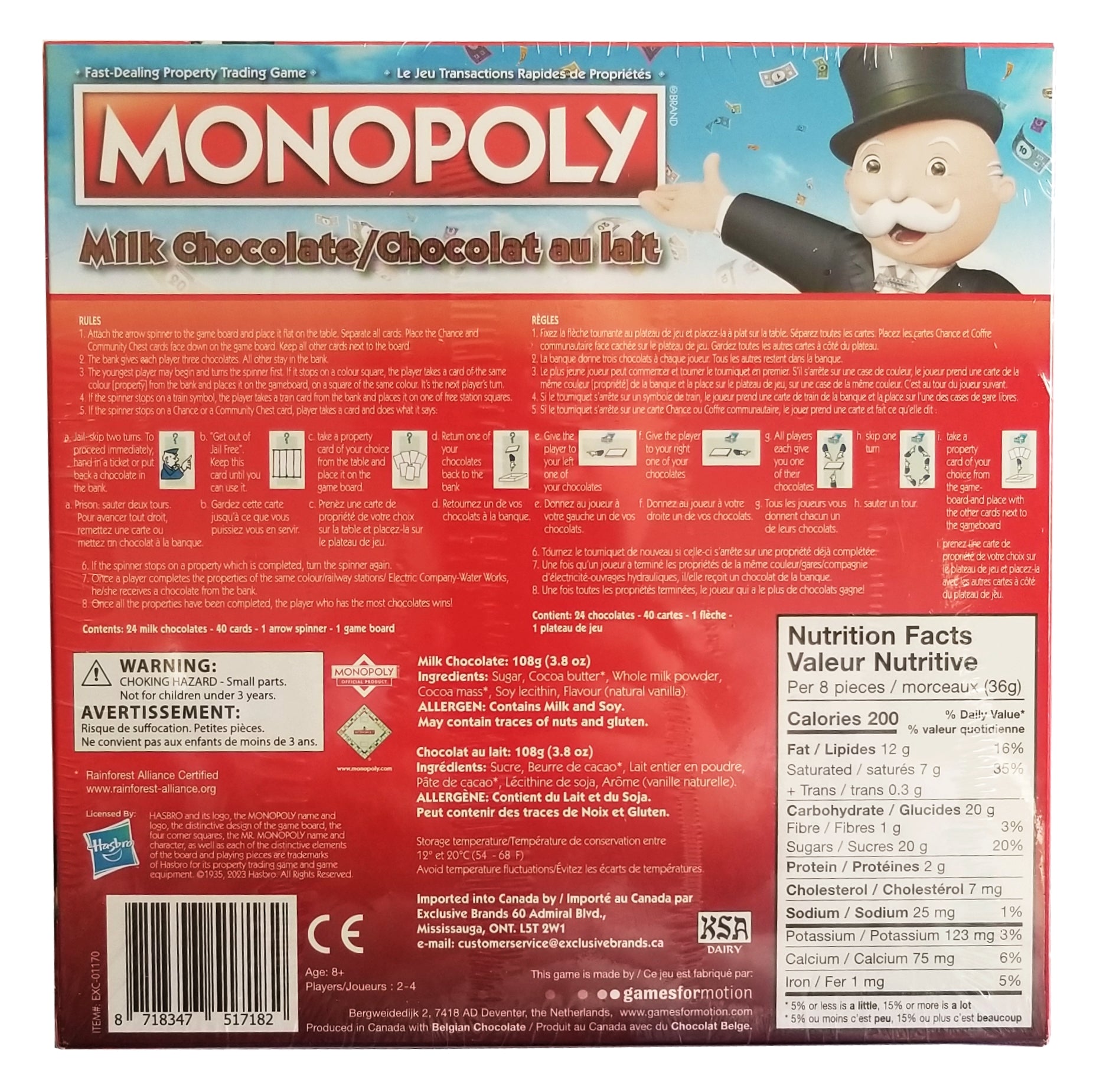 Monopoly Game with Milk Chocolate Game Cards, 108g/3.8 oz