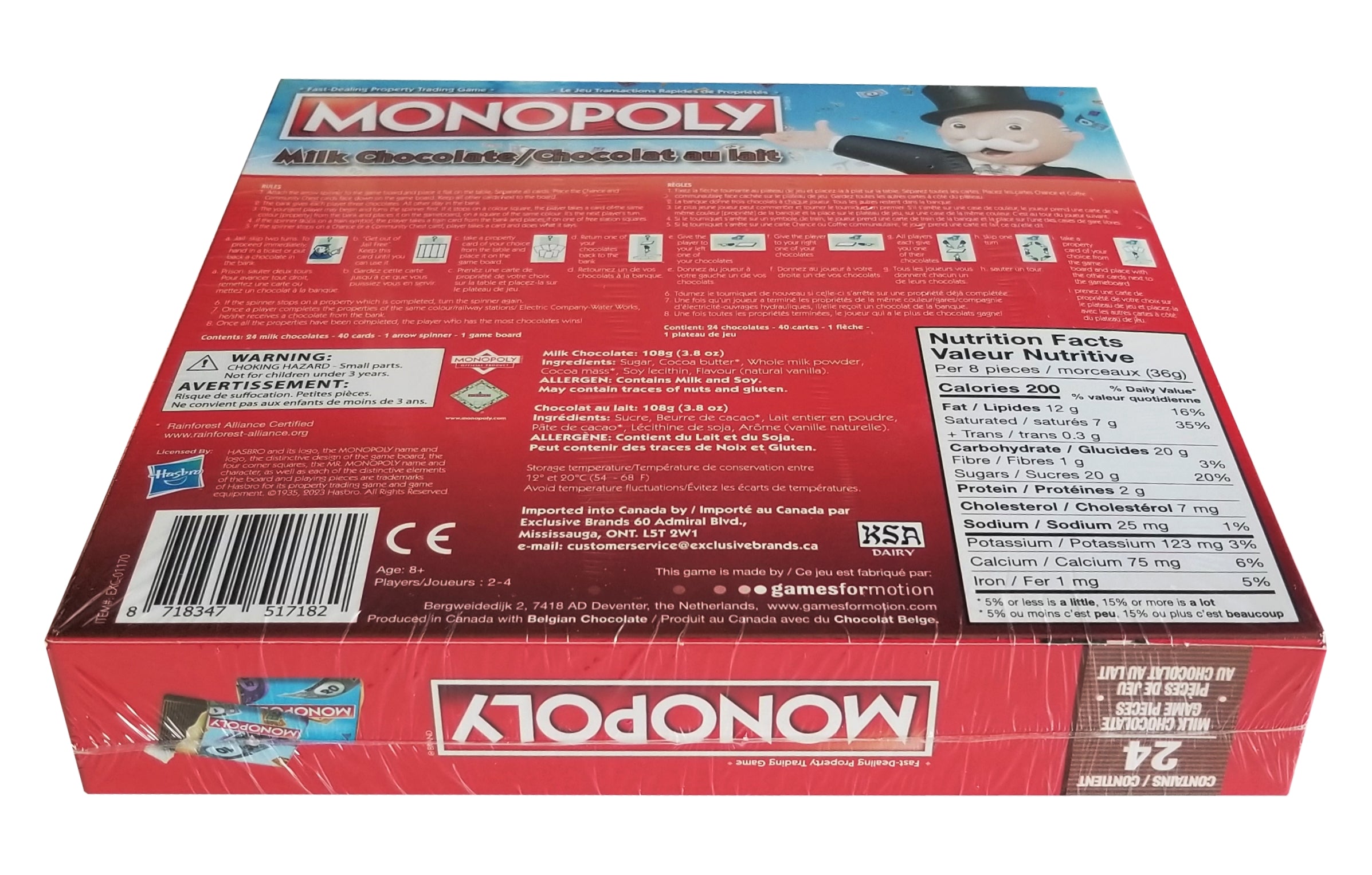 Monopoly Game with Milk Chocolate Game Cards, 108g/3.8 oz