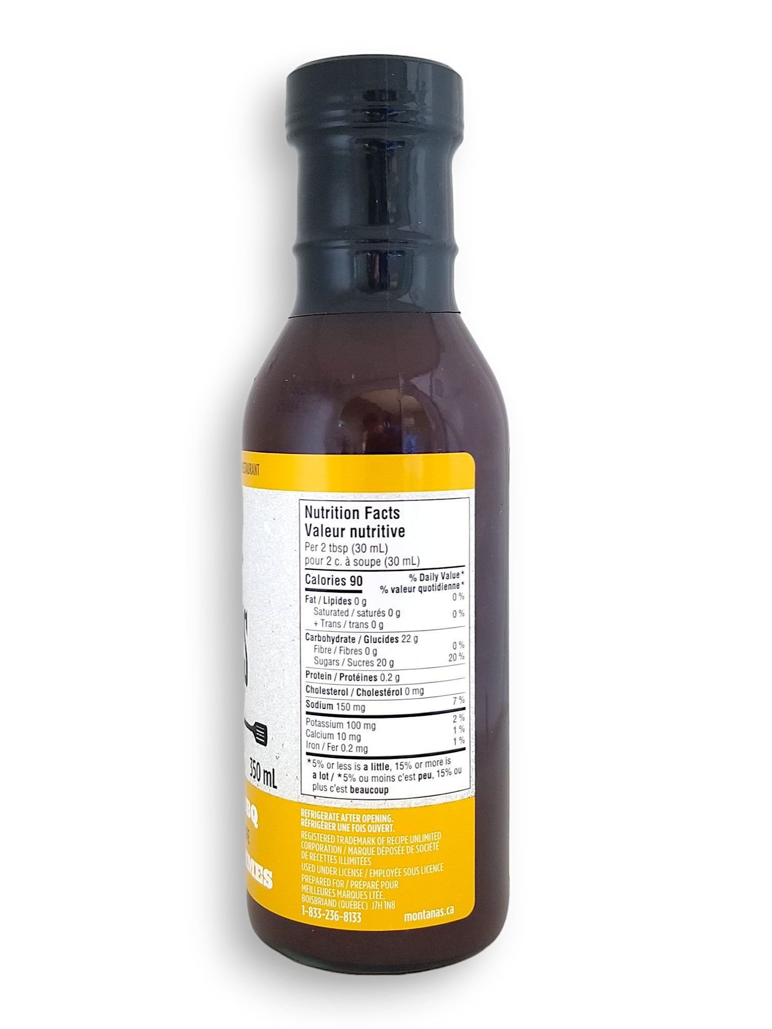 Montana's Apple butter BBQ Sauce, side of bottle