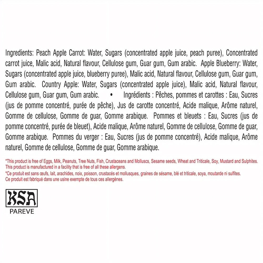 Mott's Fruitsations Juice Ice Bars, ingredients label