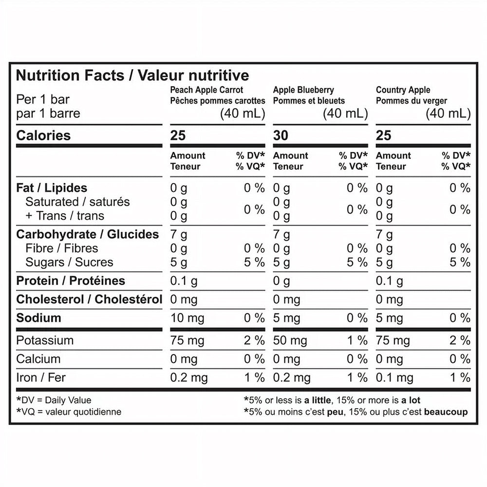 Mott's Fruitsations Organic Juice Ice Bars, nutrition facts label
