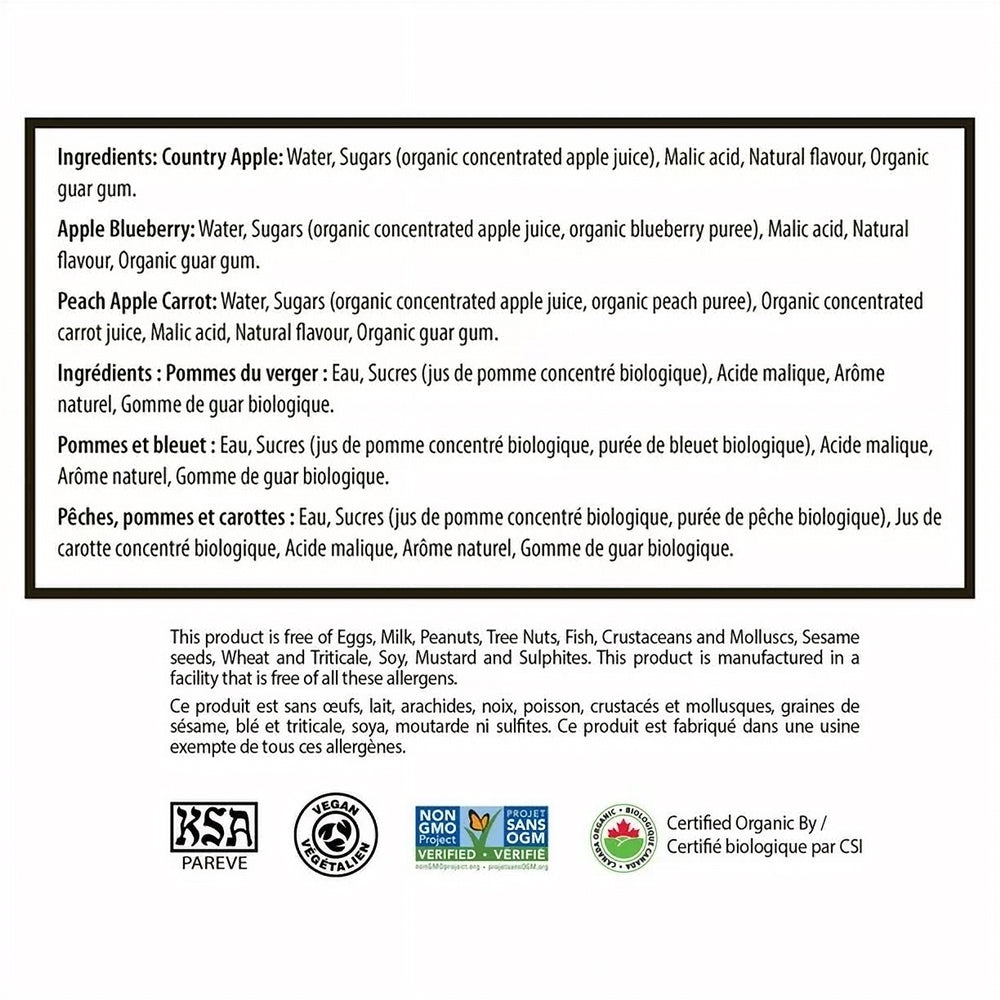 Mott's Fruitsational Organic Juice Ice Bars, ingredients label