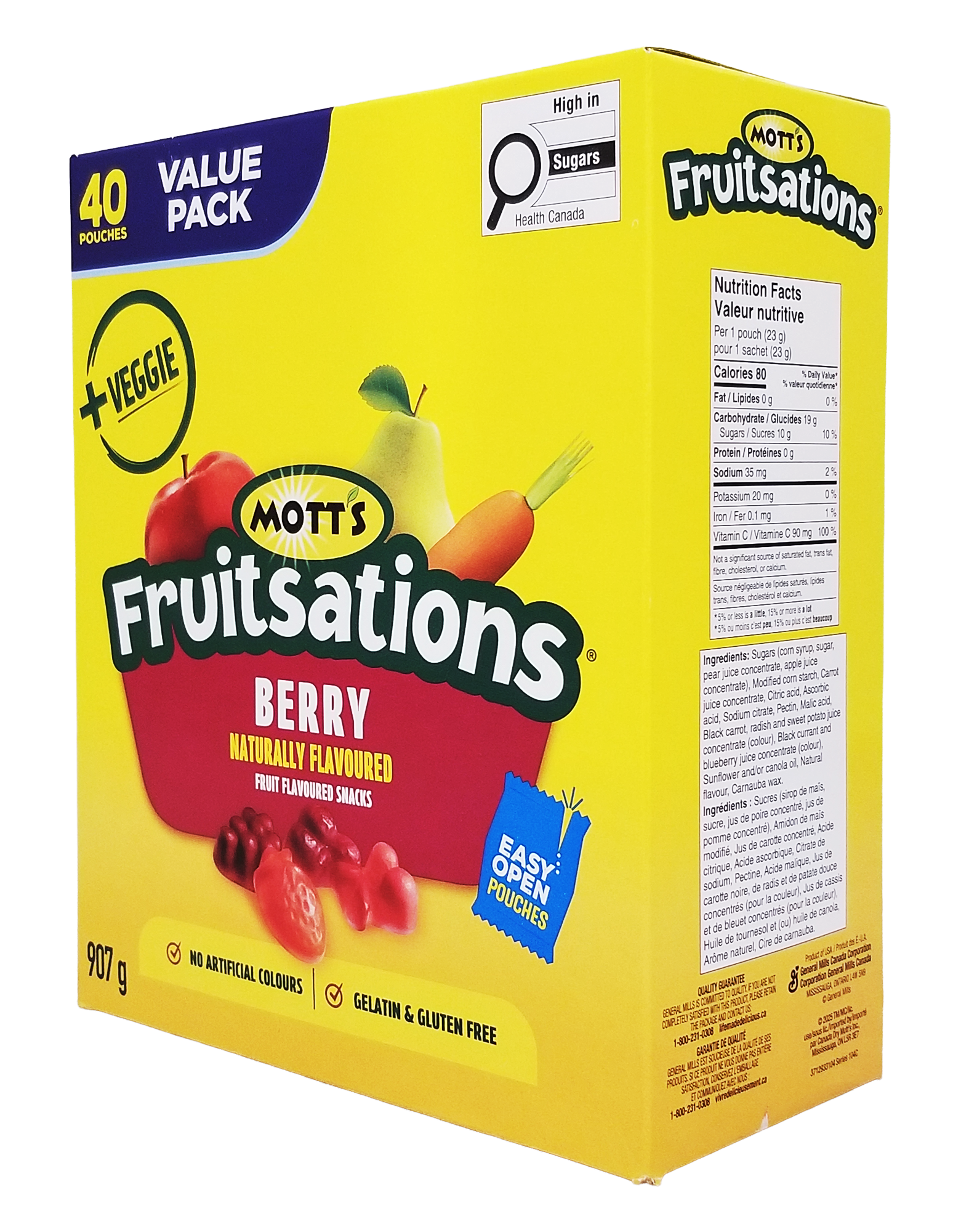 Box of Mott's Fruitsations + Veggie Berry Gummies, 40 Pouches - 907g on a white background