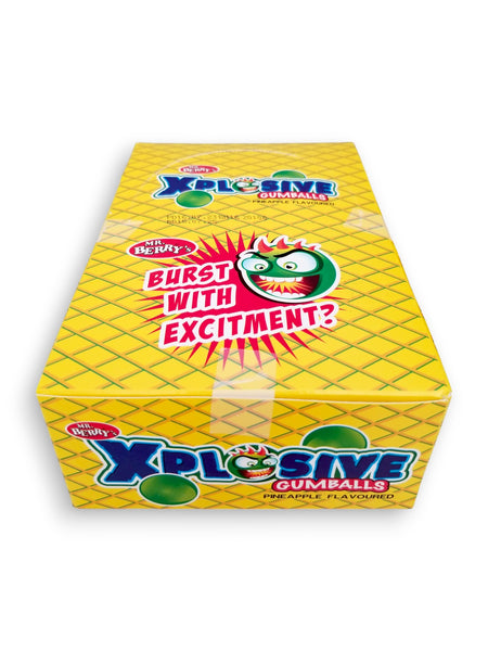 Mr. Berry's Explosive Gumballs, Pineapple Flavored - 24 Packs of 5 Pcs - 500g, front of box.