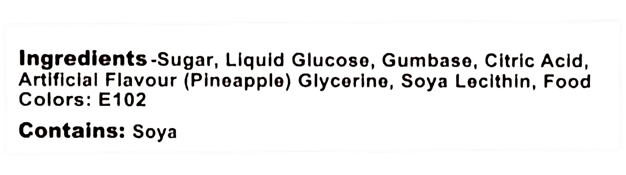 Mr. Berry's Explosive Gumballs, Pineapple Flavored - 24 Packs of 5 Pcs - 500g, ingredients label.