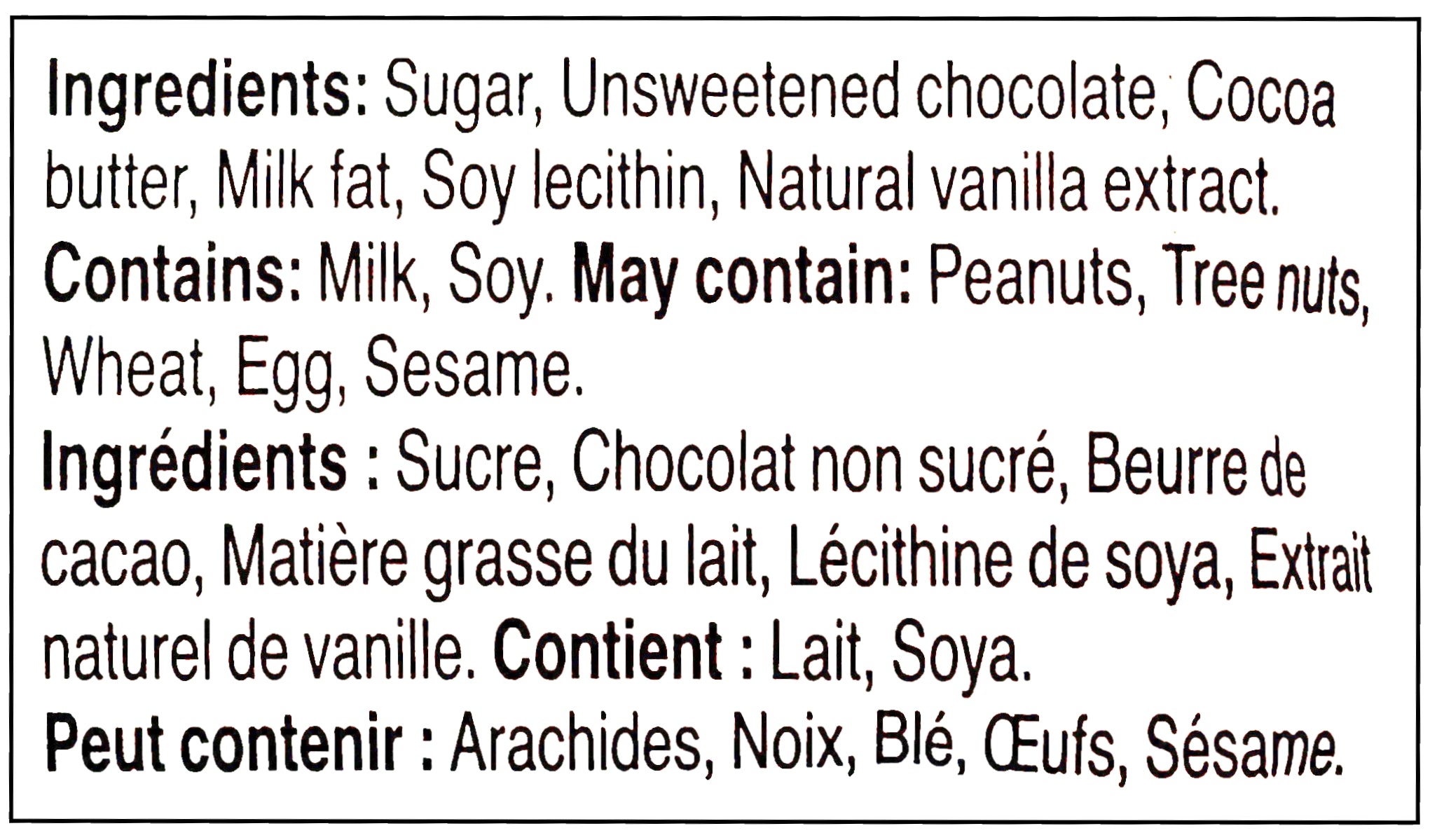 MR BEAST FEASTABLES Dark Chocolate Bar, 60g/2.1 oz. Bar - Ingredients Label