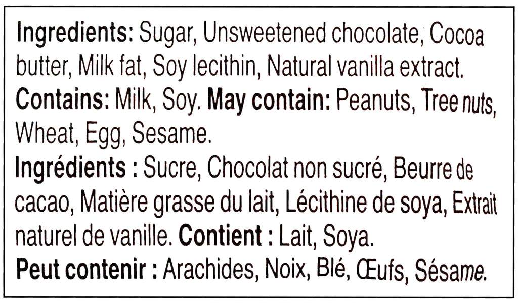 MR BEAST FEASTABLES Dark Chocolate Bar, 60g/2.1 oz. Bar - Ingredients Label