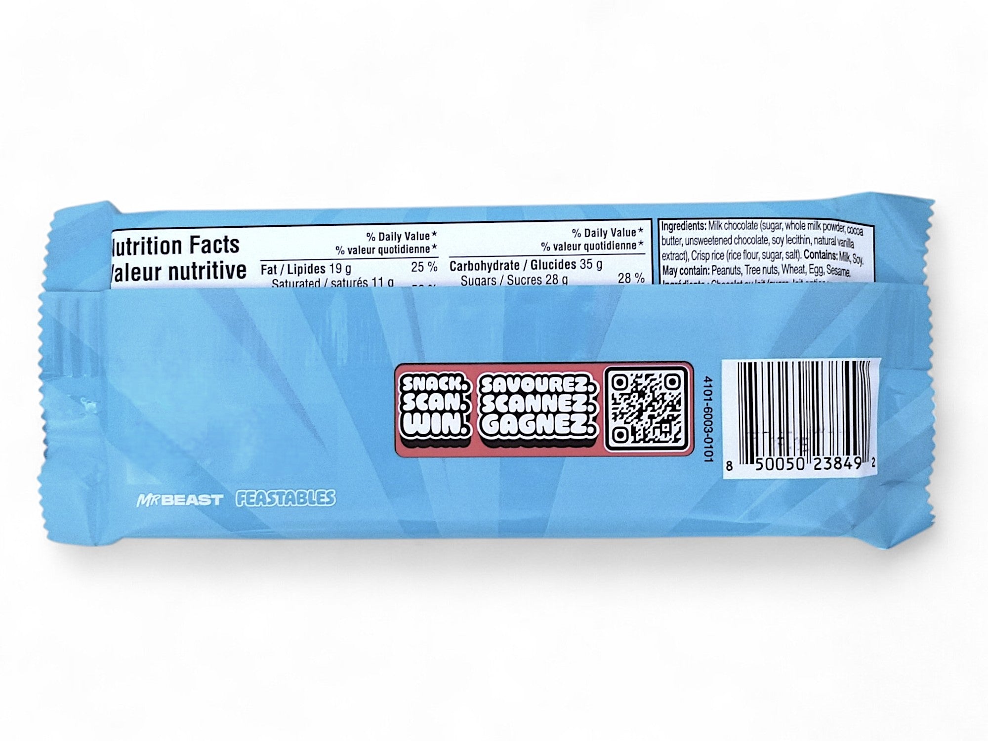 MR BEAST FEASTABLES Milk Crunch Chocolate Bar, 60g/2.1 oz. Bar - Back