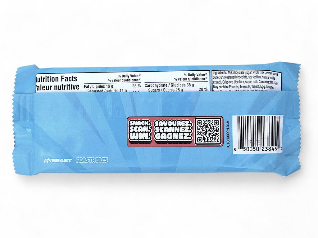 MR BEAST FEASTABLES Milk Crunch Chocolate Bar, 60g/2.1 oz. Bar - Back