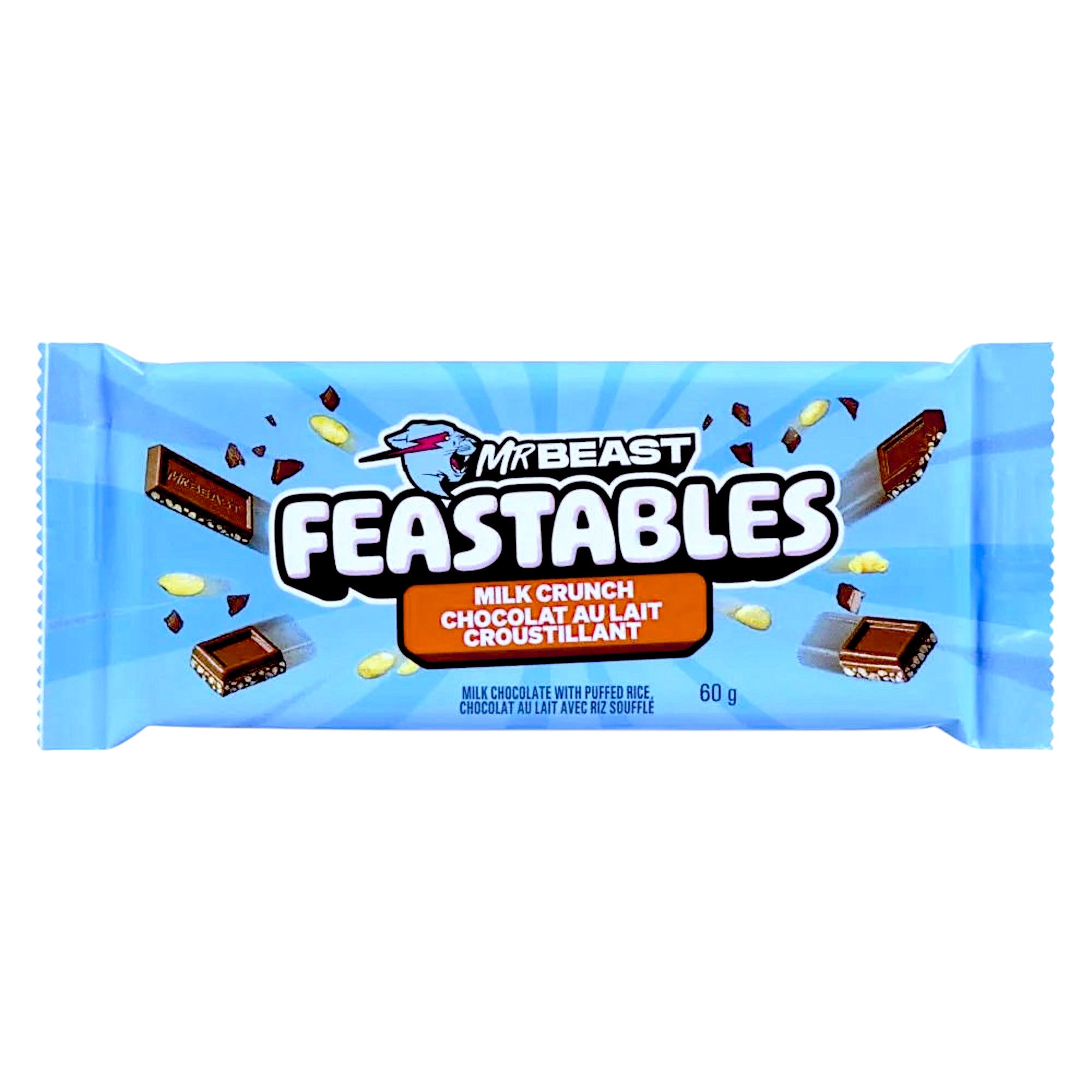MR BEAST FEASTABLES Milk Crunch Chocolate Bar, 60g/2.1 oz. Bar - Front