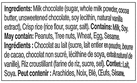 MR BEAST FEASTABLES Milk Crunch Chocolate Bar, 60g/2.1 oz. Bar - Ingredients Label