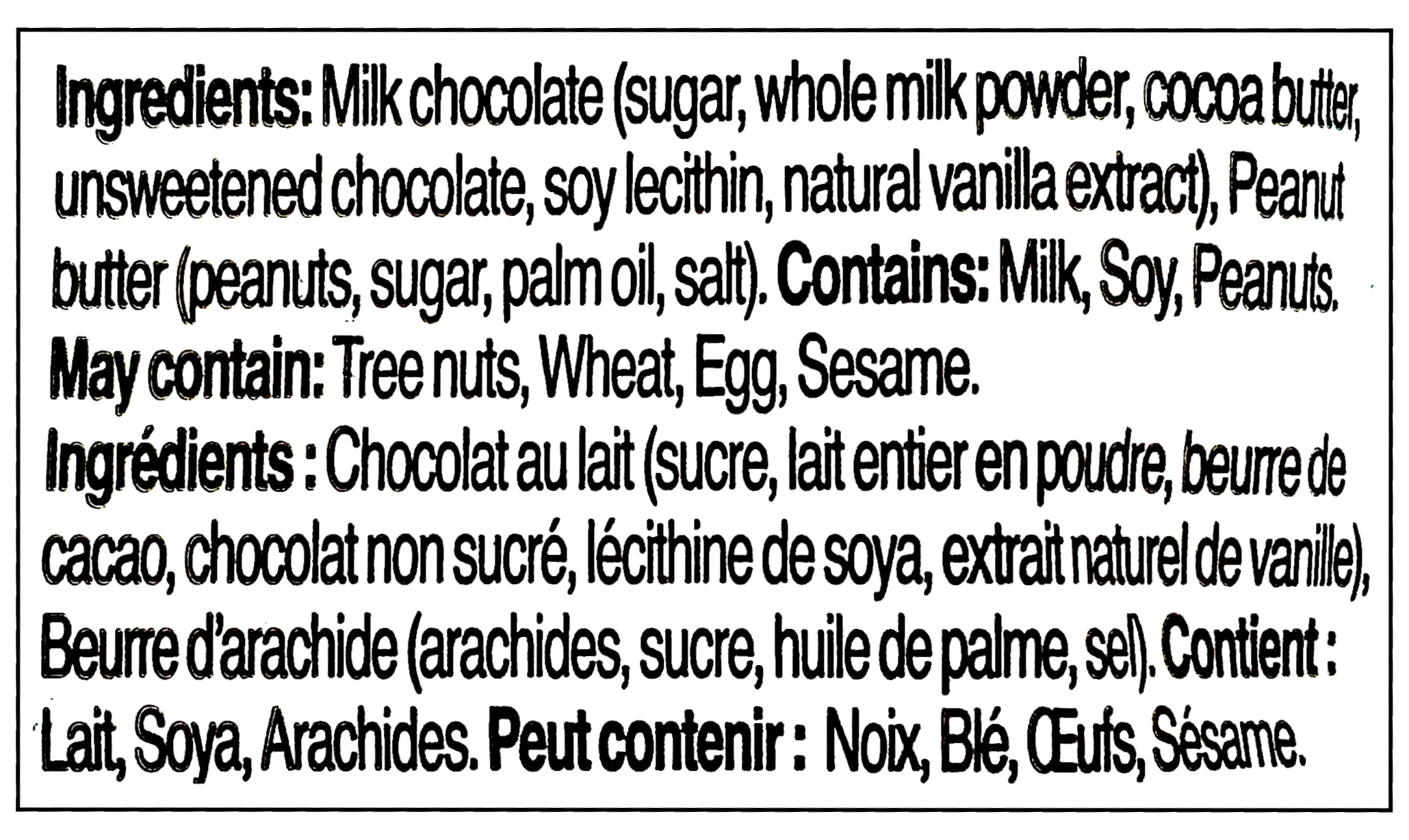 MR BEAST FEASTABLES Peanut Butter Milk Chocolate Bar, 60g/2.1 oz. Bar - Ingredients Label