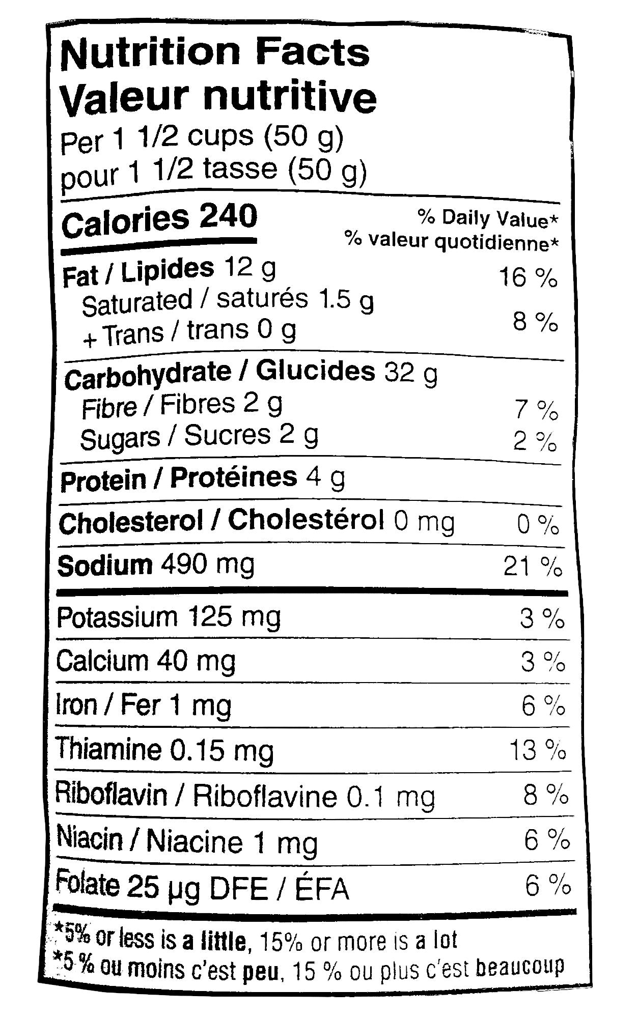 Munchies Original Snack Mix, Doritos, Cheetos, Sun Chips & Rold Gold, 1.1kg/2.4 lb., nutrition facts label