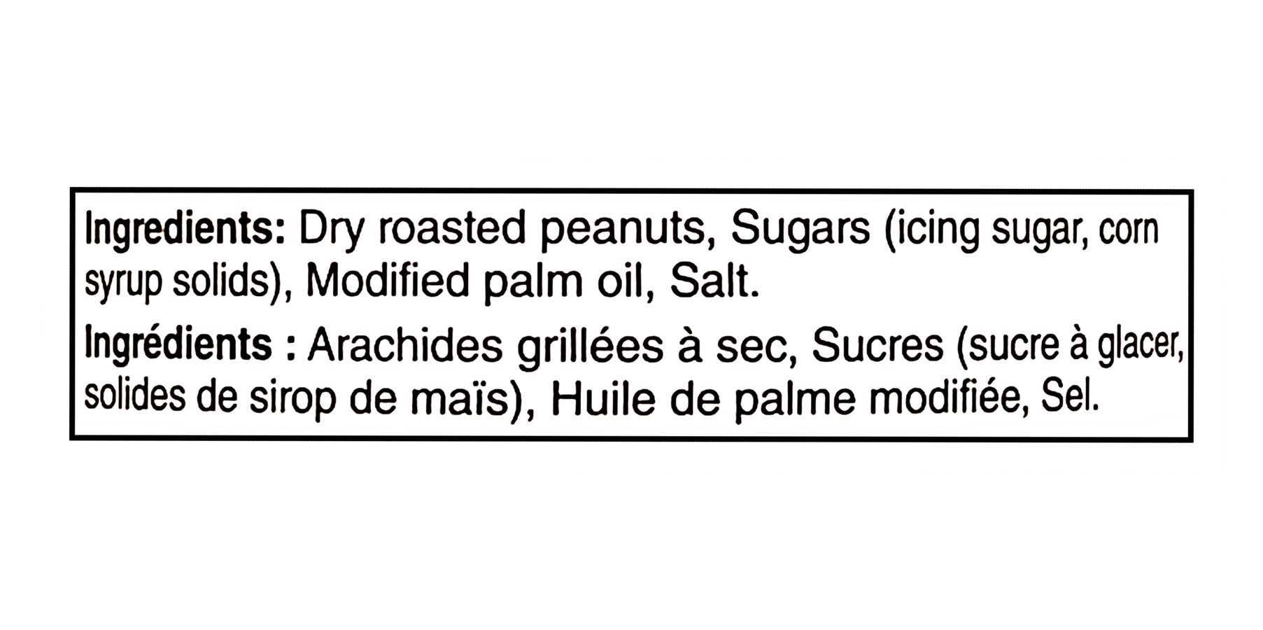 Ingredients list for No Name Dark Roast Smooth Peanut Butter - 1kg on a white background