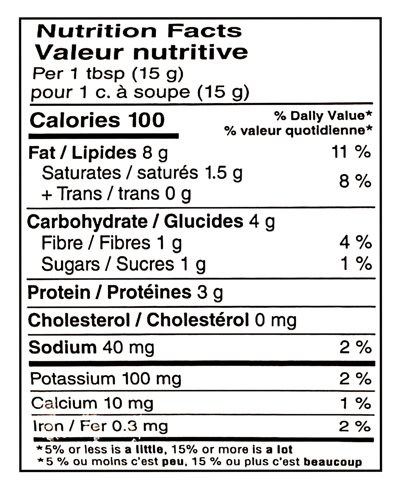 Nutrition facts label for No Name Dark Roast Smooth Peanut Butter - 1kg per 15g serving size