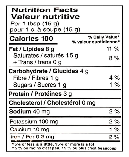 Nutrition facts label for No Name Dark Roast Smooth Peanut Butter - 1kg per 15g serving size