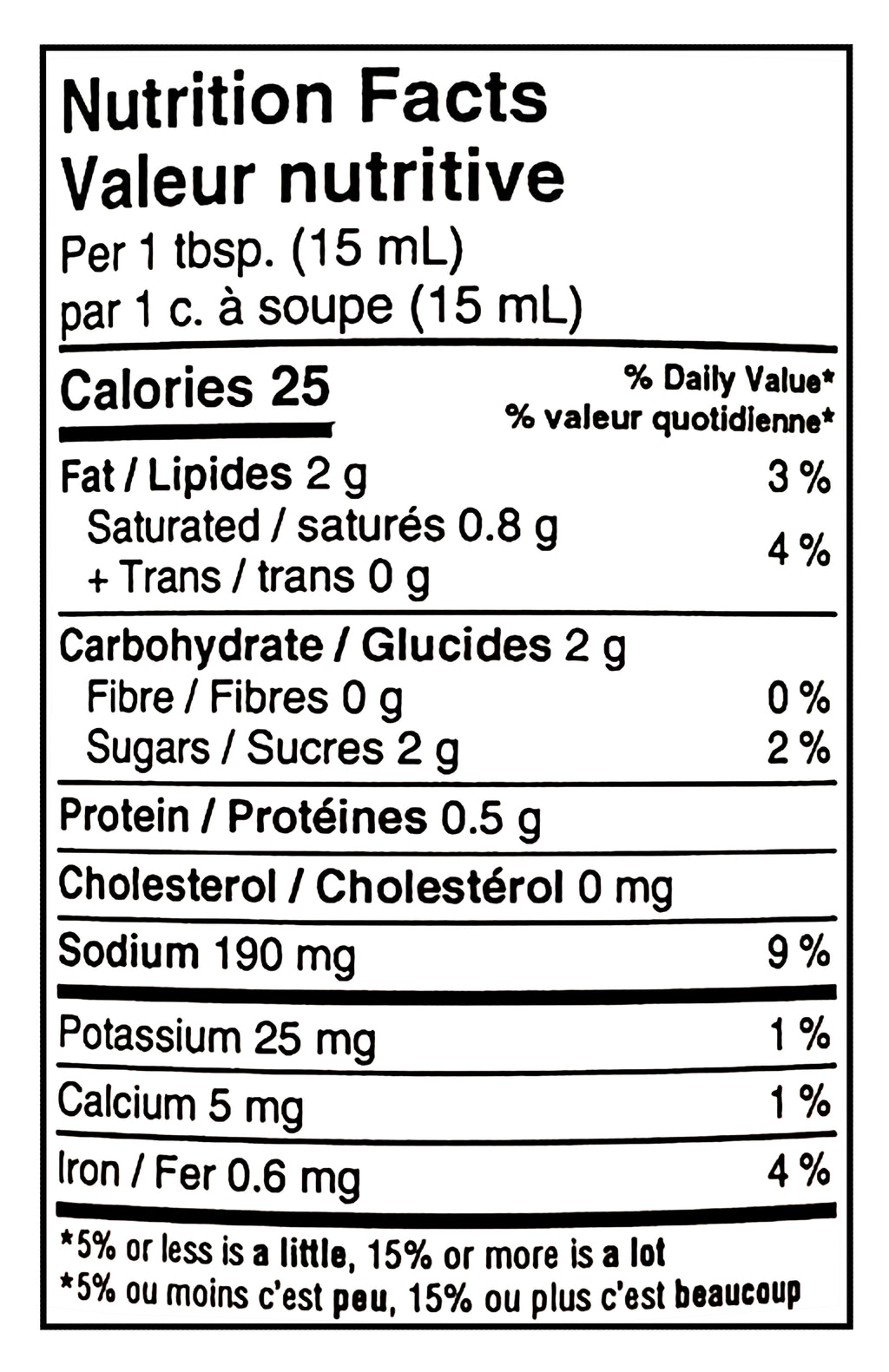 Nutrition facts label for Naked & Saucy Peanut Sauce & Dressing, 296ml/10.4 fl oz with specific calorie count and nutritional content per serving.