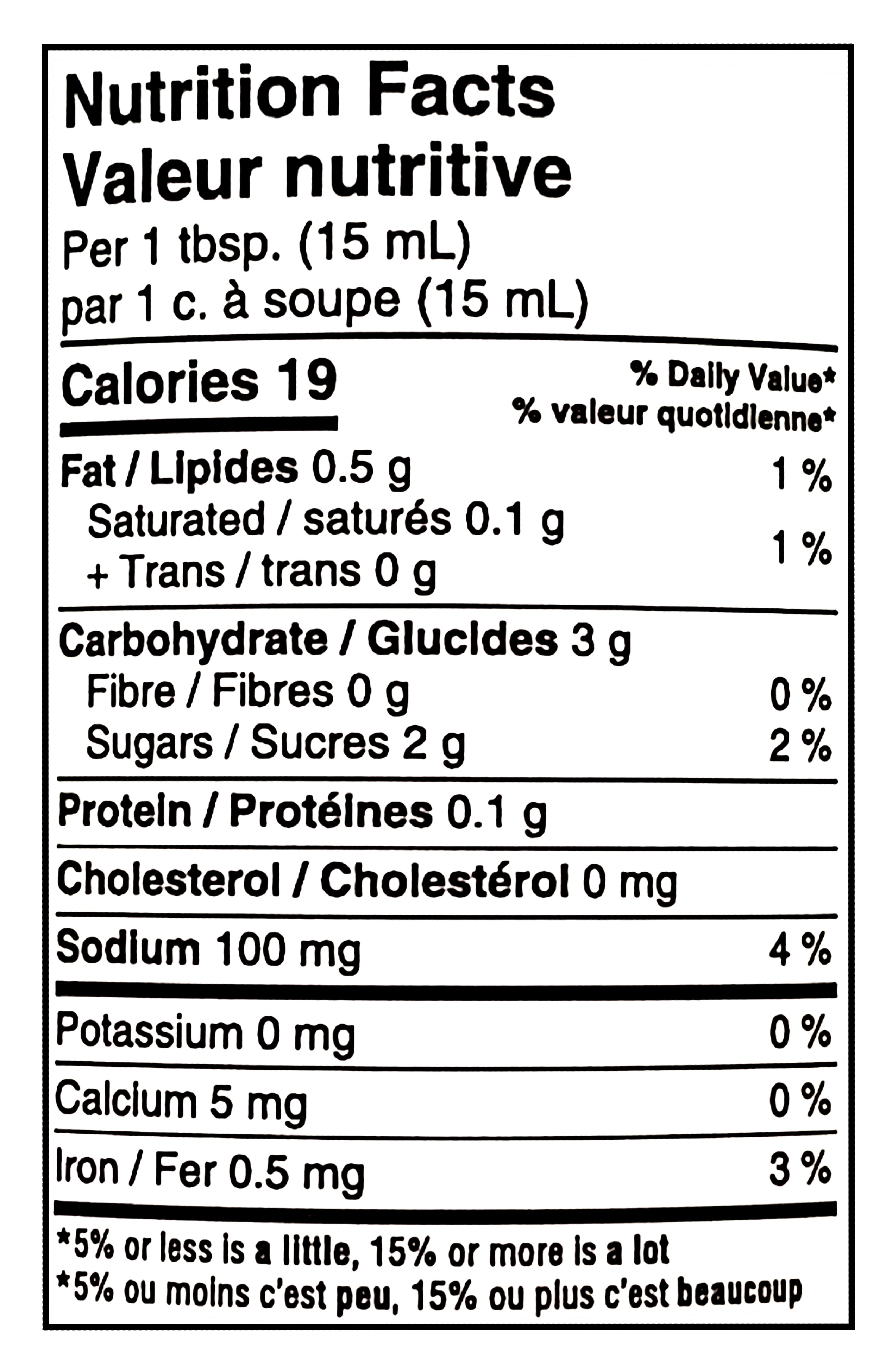 Nutrition facts label for Naked & Saucy Teriyaki Sesame Ginger Sauce & Dressing, 296ml/10.4 fl oz per 15 ml serving