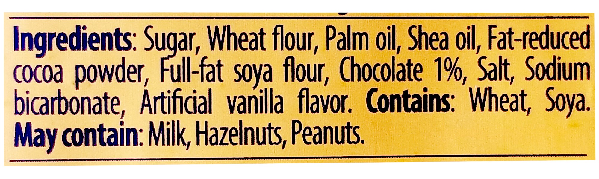 Napolitanke Chocolate Cream Wafers, 420g, ingredients label.