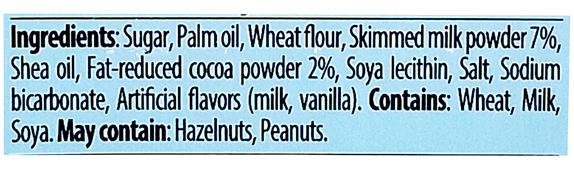 Napolitanke Cocoa & Milk Wafers, 420g, ingredients label.